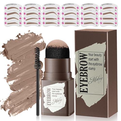 Eyebrow Stamp Stencil Kit - 24PCS Eyebrow Stencils for Perfect Brow Eyebrow Stamp Long-lasting Waterproof & Smudge-Proof Eyebrow Kit with Eyebrow Brush for Thin & Thick Brow (Light Brown)