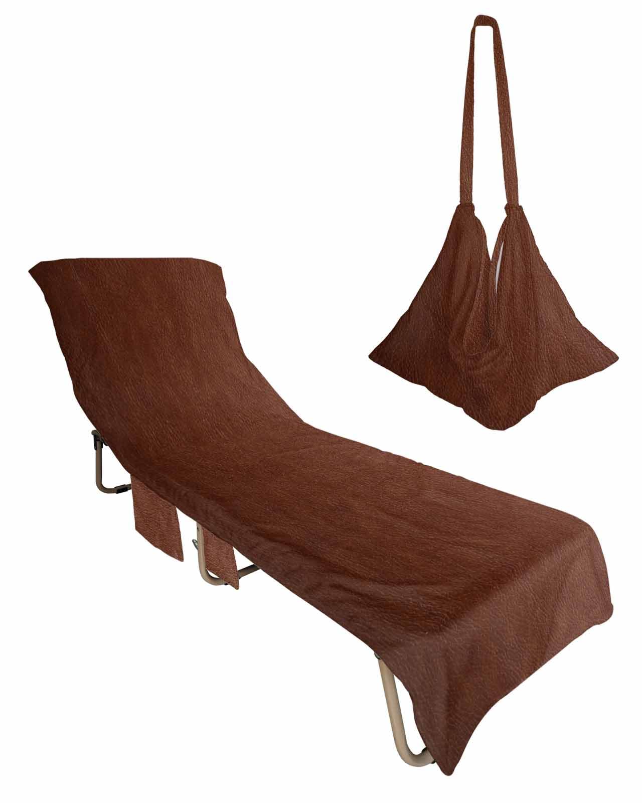 Brown Beach Lounge Chair Towel Cover, Soft Chaise Lounge Towel with Side Pockets Patio Pool Chairs Cover for Beach/Pool Sunbathing 29x85 Vintage Farmhouse Leather Texture Solid Color