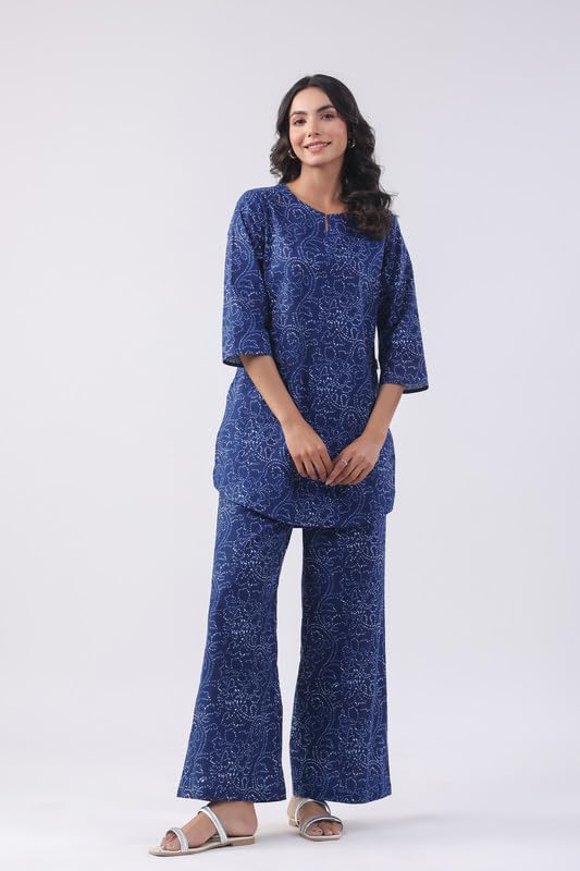 Image of JISORA Women's Cotton Blue Co-ord Set