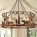 TOCHIC 33" D Rustic Chandelier for Dining Room, Farmhouse Chandelier with Forest Bear Elk Western Drum Chandelier Light Fixture for Living Room, Bedroom, Foyer, Bronze, 8 Lights