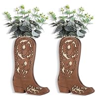 Havawish 2 Pcs Wood Cowboy Boots Wall Planter for Indoor Plants 12 x 8'' Cowboy Boot Flower Vase Hanging Pocket Wall Vases for Flower Faux Greenery Wood Wall Decor for Bathroom Bedroom