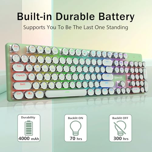 Image of Redragon K710 Wireless Typewriter Mechanical Gaming Keyboard, Bluetooth /2.4Ghz /Wired, RGB Led Backlit, Blue Switch - Clicky, Rechargeable, Solid Metal Panel, Round Keycaps, Green