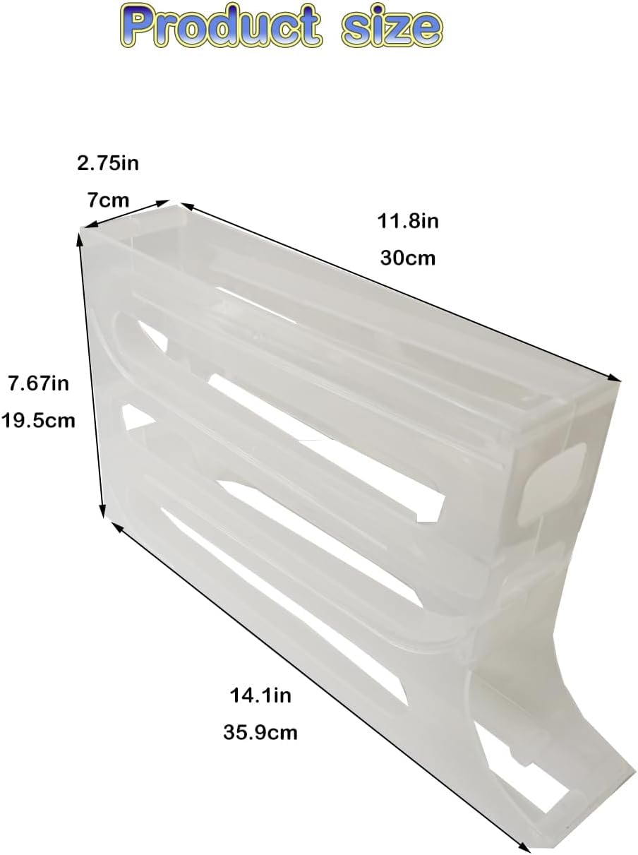 Soporte para 30 huevos para refrigerador, contenedor de huevos de 4 niveles, organizador de huevos con ruedas automáticas para refrigerador, soporte dispensador de huevos que ahorra espacio, estante 2