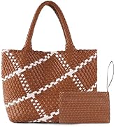 Woven Tote Bag For Women, Large Leather Top-Handle Handbag with Handmade Purse, Ladies Trendy Out...