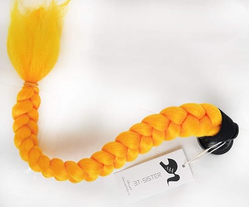 Miniatura 2 de Copa de ventosa para casco de motocicleta, coletas rizadas, trenzas de pelo de fibra sintética, colas de caballo color degradado, 22 pulgadas (casco