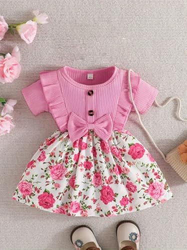 Image of Buy & Try by Dharmikaay Lycra Girl's Floral Printed Frock Dress for Girls Short Frock Baby Princess Wester Dress| Stylish Fancy Kids Clothing for Festival, Birthday, Fashion