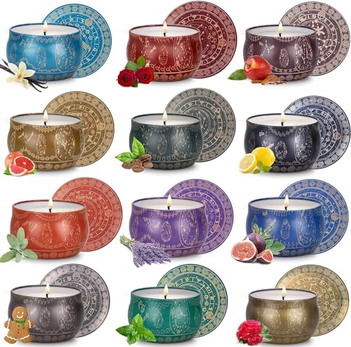 YMing Juego de Velas Perfumadas para Mujer, Juego de 12, 840 g Velas Perfumadas de Cera de Soja, Velas de Aromaterapia, Regalo de Cumpleaños