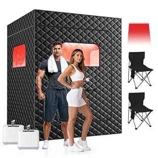 KASUE 2 Person Infrared Portable Sauna Tent,Large Folding Home Spa Enclosure 71"×36"×49" with Dual Steamers,Folding Chairs&5-Layer Waterproof Fabric(Carbon Black)