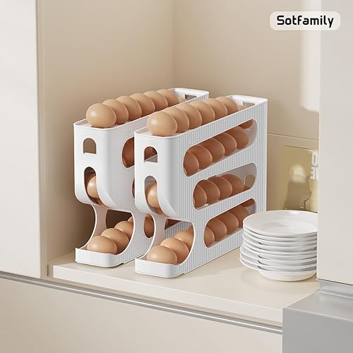 Vista 8 de Soporte para huevos para nevera, dispensador automático de huevos para refrigerador, encimera, cocina, rodillo de huevos que ahorra espacio