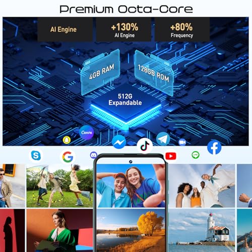 Xgody Unlock Phone Mate 60,6.79 Inch HD+ Screen Smartphone,4G Dual SIM Cheap Mobile Phones 4GB+ 128GB Expanded 512G 5280mAh 21MP Camera T-Mobile Android Phone with Finger&Face Unlock Mix Blue