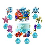 25Pcs Finding Nemo Cake Decorations with 24pcs Cupcake Toppers, 1pcs Cake Topper for Kids Birthday Party Supplies