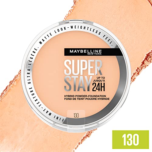 Maybelline Super Stay Up To 24Hr Hybrid Powder-Foundation, Medium-To-Full Coverage Makeup, Matte Finish, 130, 1 Count #TOP2