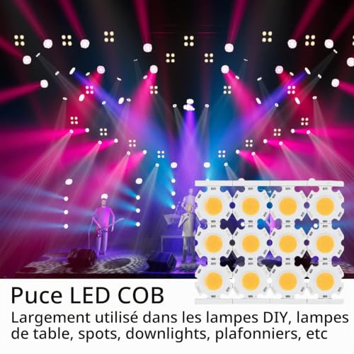 GAESHOW 12Pcs Puces LED COB Rondes, Haute Puissance LED 5w 15-17v Ampoule, 450lm Source Lumineuse Intégrée Puce pour Les Lampes de Bricolage, Lampes de Table, Spots, Downlights (Chaude) – vue 2