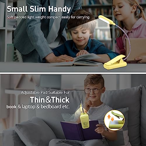 Image of VAVOFO Rechargeable Book Light for Reading in Bed Kids, 7 LED Reading Light with 9-Level Warm Cool White Daylight, Eye Care Lamp with Power Indicator for Bookworms (Yellow)