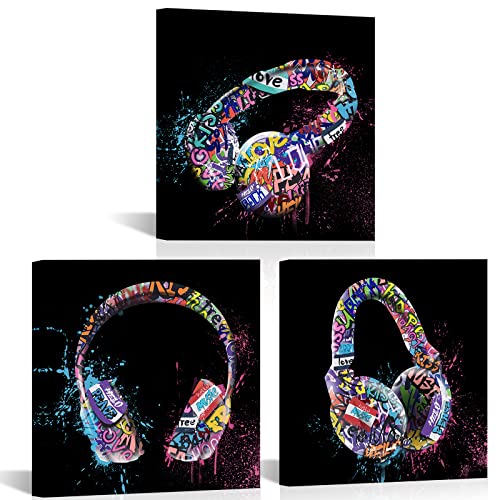Atgowac Graffiti Wall Art Headphone Painting Music Wall Decor Picture Canvas Artwork Dj Room Boys Room Wall Decor Framed Ready To Hang (Black) #TOP24