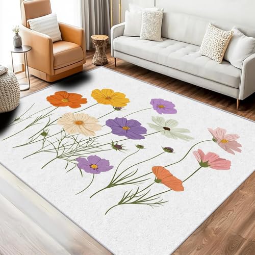 Tapis fleuri champêtre moderne 180x240 blanc lavable grand salon - 3