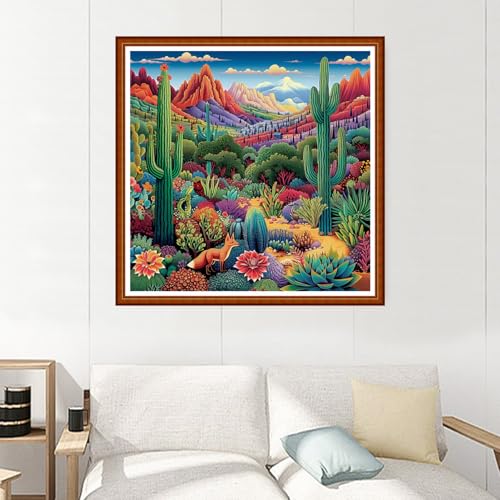 Image of Joyhoor Stamped Cross Stitch Kits for Beginners Needlepoint Kits for Adults Embroidery Kits 11CT Counted Cross Stitch Kits Printed Embroidery Pattern-Succulent Plant Fox 18x18 inchs