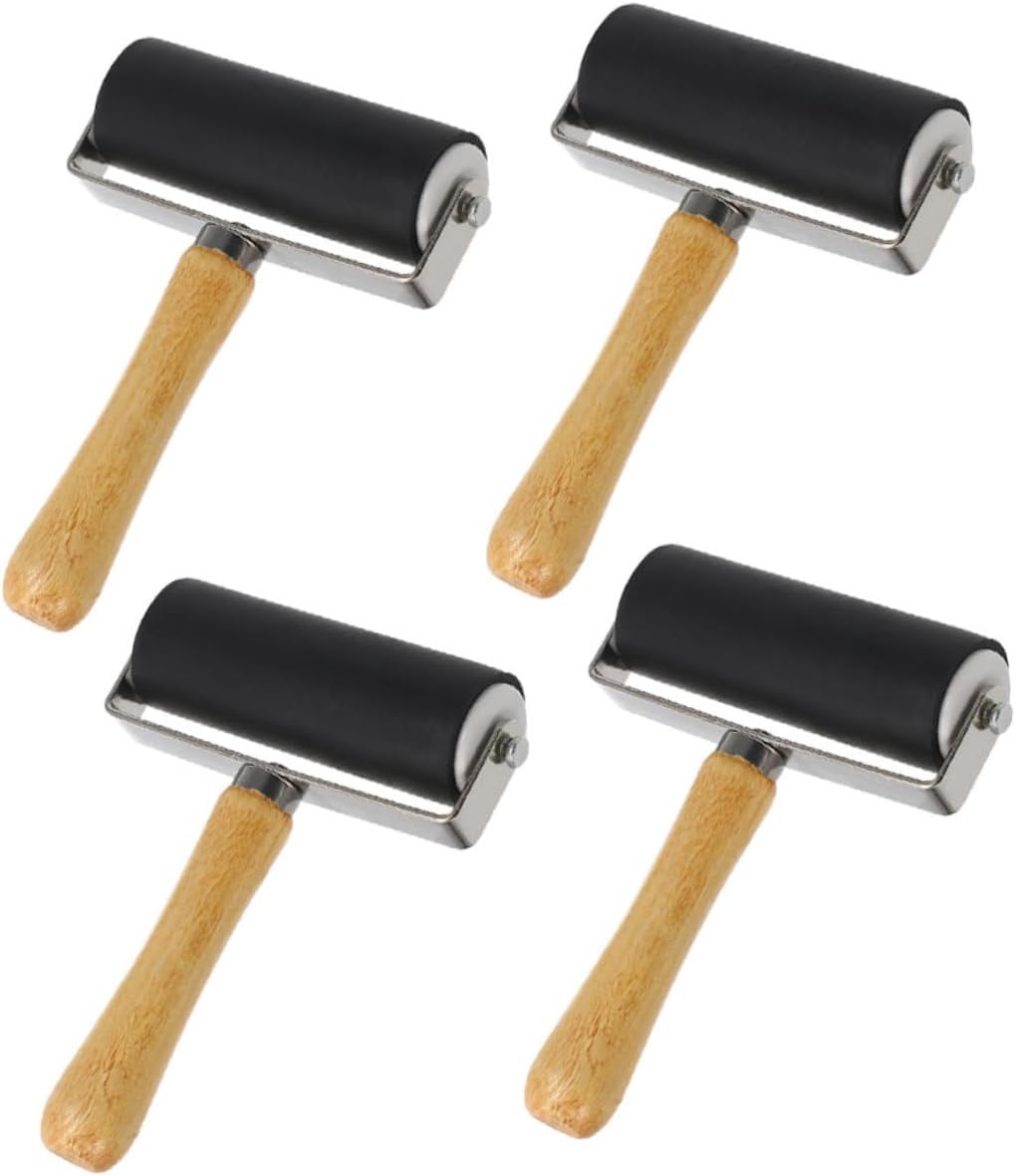 BATHVEVE 4Pcs Plastic Roller Professional Art Craft Printmaking Tool with Comfortable Handle for Adults for Glue Ink Paint Application