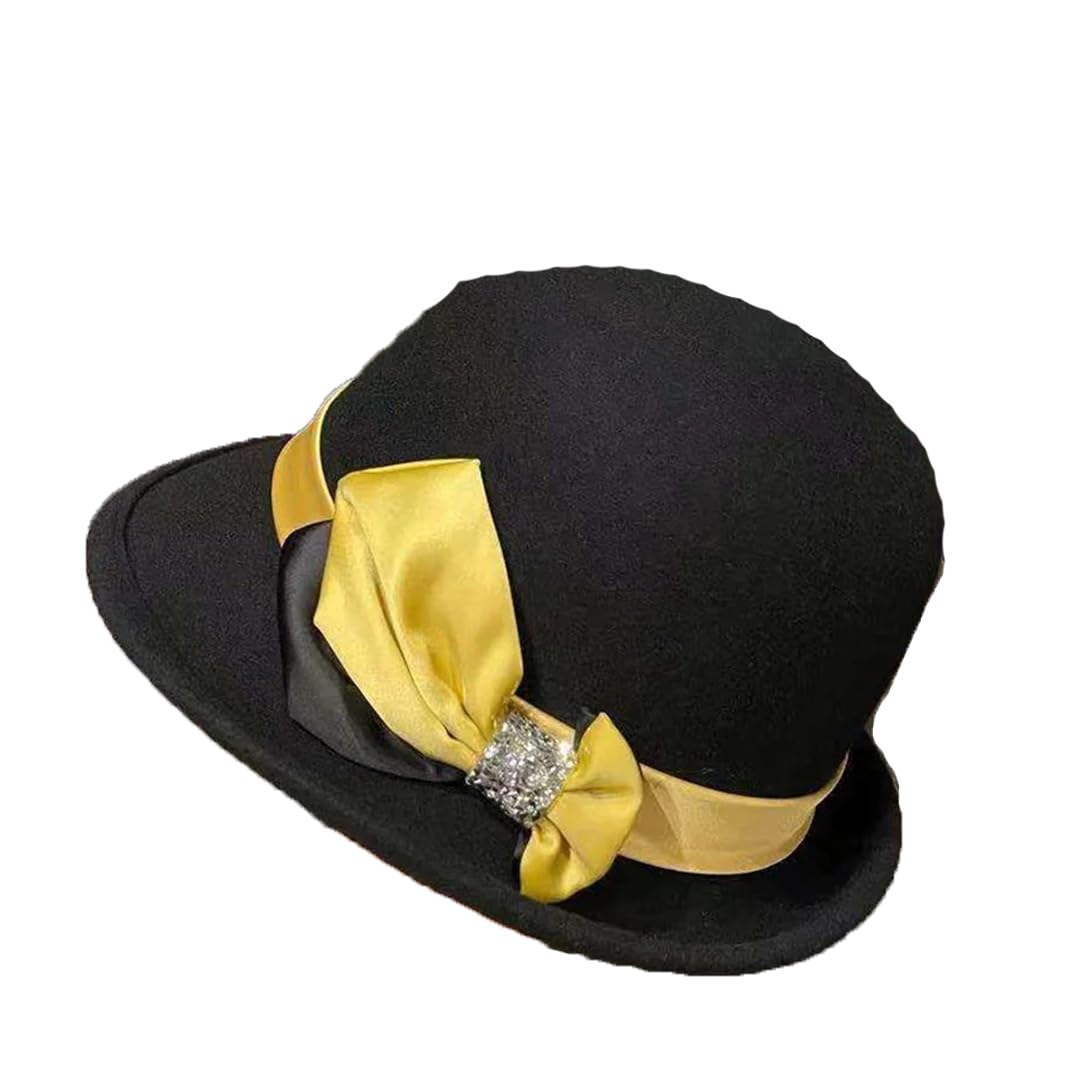 Yeuyyben Elegante Rolling Eaves Fedoras Cappello Donne Nastro Inverno Cappello di Lana Bacino Cap Fedoras