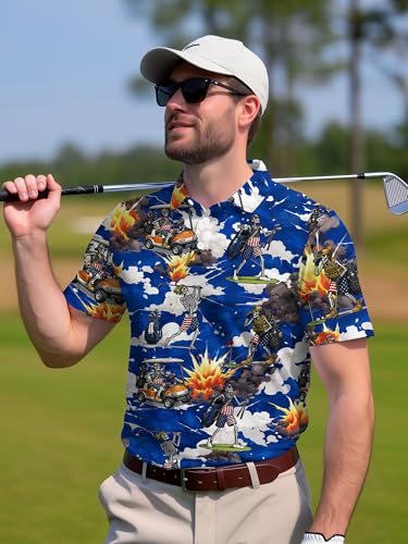 Image of PAGYMO Funny Golf Shirts for Men Crazy Printed Pattern Novelty Moisture Wicking Performance Mens Polo Shirt