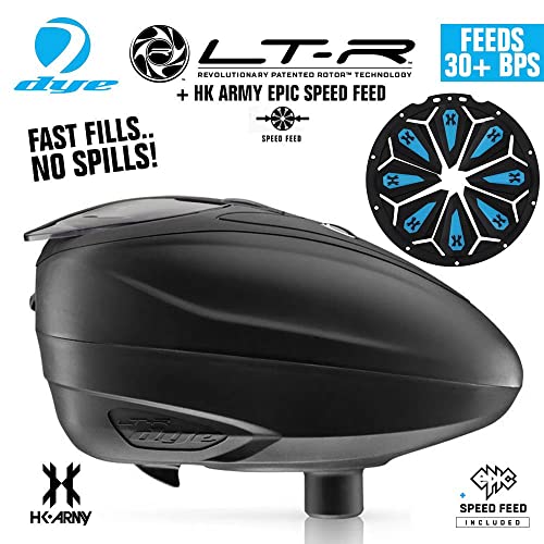 Maddog Dye LT-R Electronic Paintball Loader with HK Army Epic Speed Feed and HPA Paintball Tank Fill Nipple Protector Accessory Package - Black LT-R + Sapphire SF