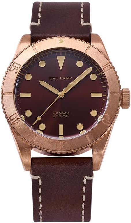 Baltany B3016 Mechanical Bronze Diver Watch, NH38 Movement Retro Men Watches 200M Waterproof