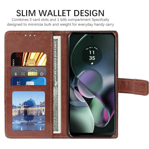Image of Amazon Brand - Solimo Flip Leather Mobile Cover (Soft, Flexible & Kickstand Back case) Compatible for Motorola Moto G54 5G / G54 Power 5G / G64 5G / G55 5G (Brown)