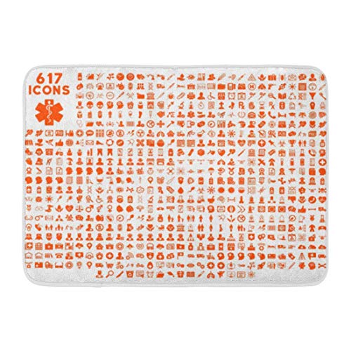 Alfombrilla de baño Colección médica relacionada con el Servicio Atención médica Farmacia Farmacia Ciencia Símbolos Planos de Color Naranja Alfombra Redondeada de baño Decoración