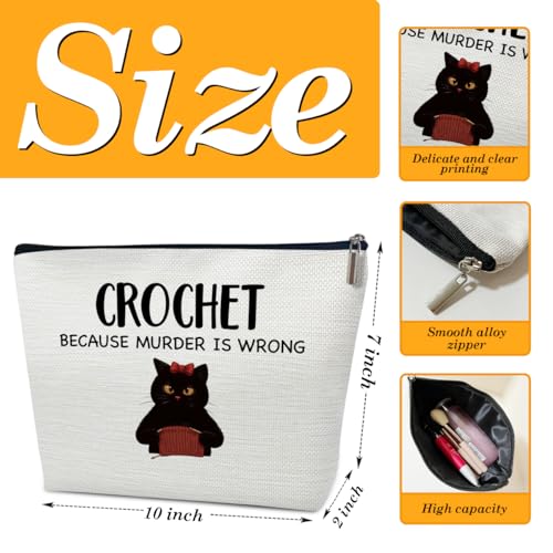 Funny Black Cat Crocheter Makeup Bag, Knitting Crochet Gifts for Lovers Knitters, Cat Themed Gifts Cosmetic Bag for Purse2