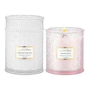 LA JOLIE MUSE Large Candles Set 2 Wood Wick Candle Rose Noir Oud Gardenia Ylang Ylang Candle 90 Hours Long Burn Time Each House Warming Gift New Home Candles Gifts Pink White Candle Gift