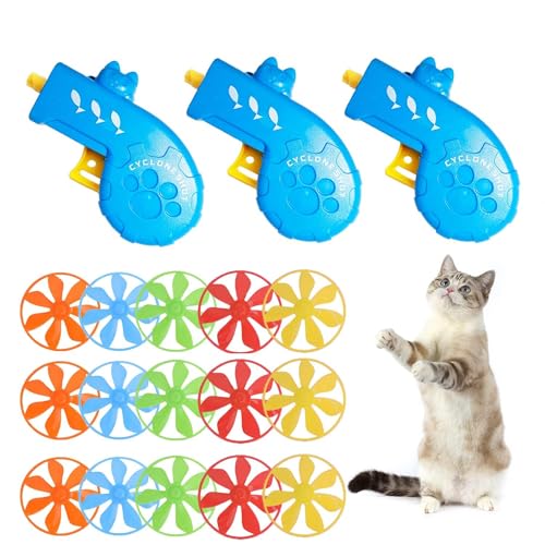 IAXSEE 18 Pieces Cat Fetch Toy with Colorful Flying Propellers Set, Cat Playing Tracking Interactive Toys for Kitten Indoor and Outdoor Chasing Training Hunting