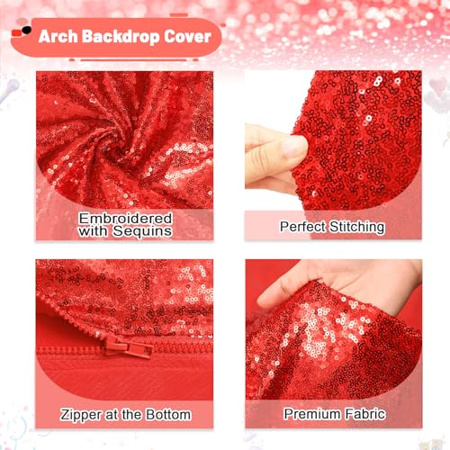 Image of Red Black Sequin Arch Backdrop Cover Set of 2 (7.2ft+6ft) Round Top Chiara Arch Background Balloon Arch Cover for Birthday Wedding Graduation Anniversary Decorations