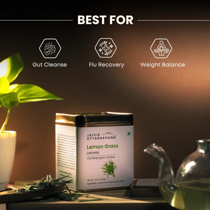 Image of Jaivik Uttarakhand Lemongrass Herbal Tea (113.4 g), Refreshing Aromatic Blend Natural, Unique Blend Crafted Loose Leaf for Chai Lovers across India, Pack of 2 Tin Can