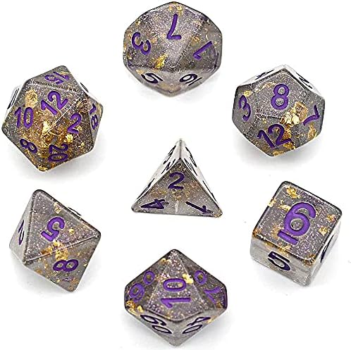 UDIXI Polyhedral DND Dice Sets Shimmer Gold Foil Dice for Dungeons and Dragons Pathfinder RPG MTG Table Gaming Dice - Gray