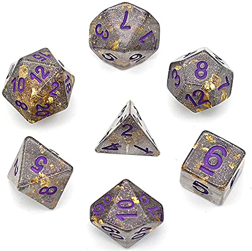 UDIXI Polyhedral DND Dice Sets Shimmer Gold Foil Dice for Dungeons and Dragons Pathfinder RPG MTG Table Gaming Dice - Gray