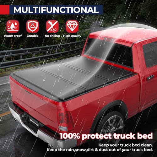 Image of MOSTPLUS Hard Tri-FOLD Truck Bed Tonneau Cover Compatible for 2002-2025 Dodge Ram 1500 Inclu. Classic & New Body /2003-2023 Ram 2500 3500 Fleetside (w /o Ram Box) (6.5 FT Bed) On Top-76.3 Inch