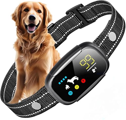 【NEW】無駄吠え防止 首輪 愛犬むだぼえ防止グッズ 全自動式 犬しつけ IP67防水 充電式 安全 訓練用 多段階センサー LCDディスプレー 小型犬/中型犬/大型犬用 近所迷惑防止 安眠妨害解決 無駄吠え防止用品 日本語取扱説明書付き (Black)