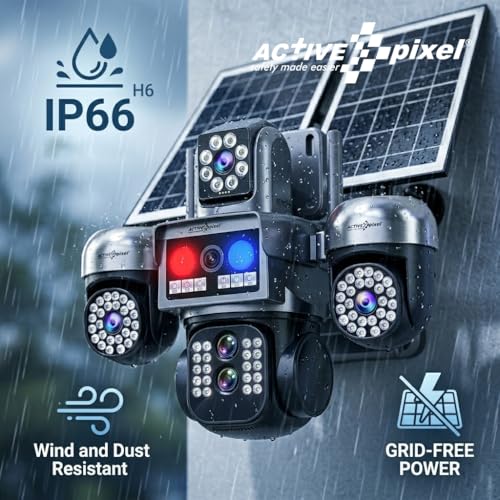 Image of Active Pixel 4G 4MP Solar Security Outdoor 4 Camera Setup with 8X Zoom PTZ Main Lens 360 Pan Tilt | Dual Screen View | SIM Supported No WiFi CCTV | Color Night Vision | AI Motion Detection -H6