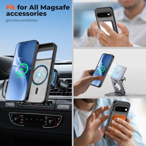 Image of SUPFINE Magnetic for Google Pixel 11 Case - Black | With Screen Protector,Translucent Matte,Built-in Magnets,Military Grade Drop Protection,Shockproof Phone Cover