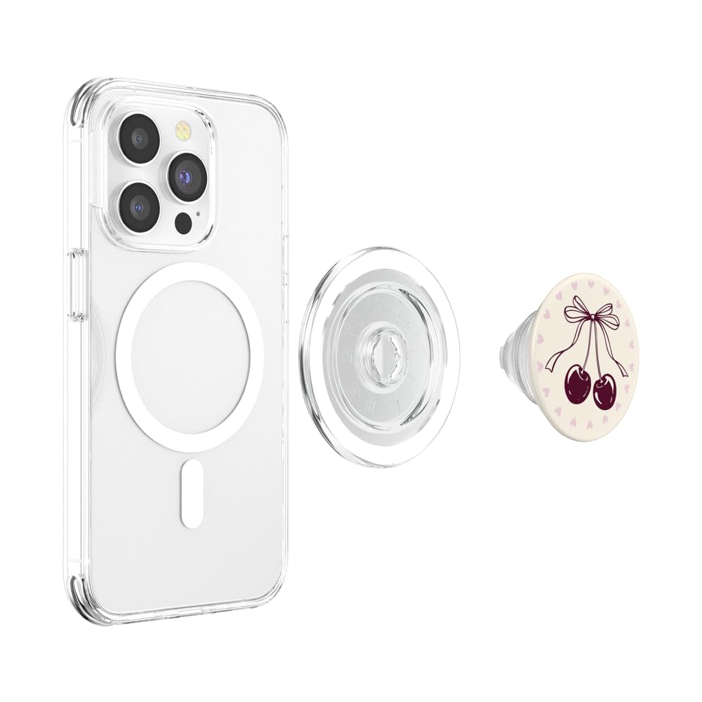 PopSockets - Impugnatura per telefono, cuore e fiocco, colore: Nero ciliegia PopSockets PopGrip per MagSafe
