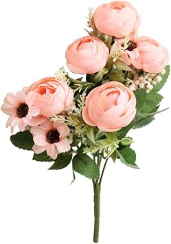 YZZY Artificial Flowers, 1 Pack Fake Silk Camellia Bouquet Faux Flowers for Tables Home Indoor Outdoor Decorations Flower Arrangements Champagne