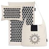 ProsourceFit Ki Acupressure Mat and Pillow Set with 100% Natural Linen for Back/Neck Pain Relief and Muscle Relaxation, Onyx Gold