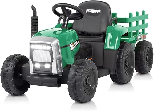 VALUE BOX Tractor de paseo con control remoto de 2.4 G, batería de 12 V, tractor eléctrico con remolque, vehículos motorizados para niños pequeños,