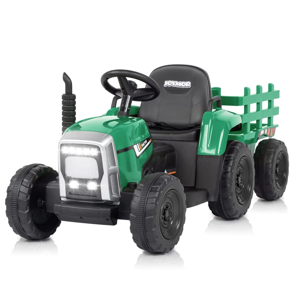 VALUE BOX Ride on Tractor with 2.4G Remote Control 12v Battery Electric Tractor with Trailer Kids Toddler Motorized Vehicles Toy Car w/Music, Seat Belts, LED Lights, Green