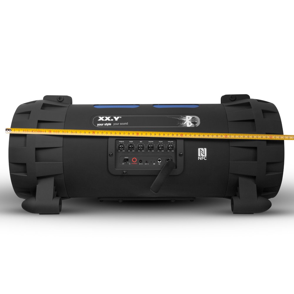 XX.Y P-127J tragbarer Bluetooth Lautsprecher Boom Box (NFC) mit eingebautem Akku/Audio-Eingang für Mikrofon/Musikinstrument/MP3 Player schwarz