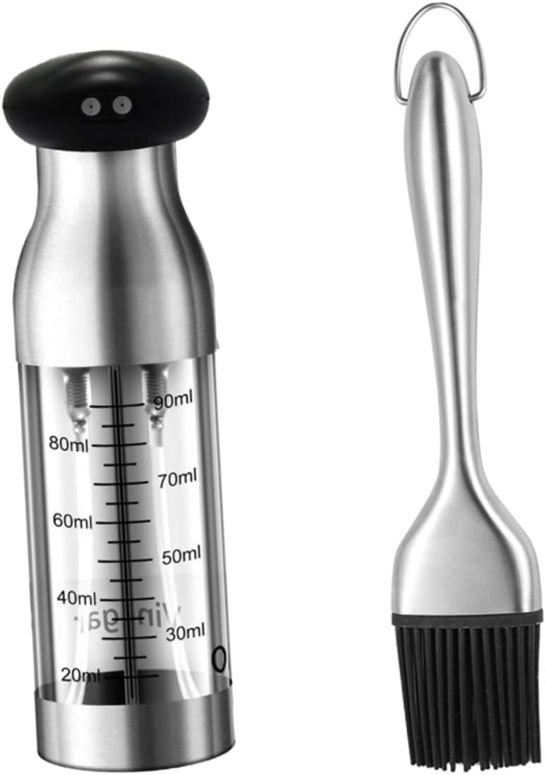 Alipis Stainless Steel Dual-Head Oil Spray Bottle Set Leak-Proof Vinegar and Oil Dispenser Scale Kitchen Cruet for Cooking and BBQ 2 Piece