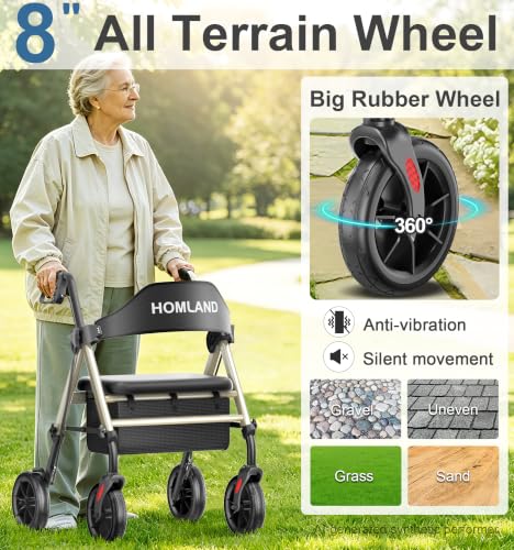 Image of HOMLAND Foldable Rollator Walkers for Seniors with Seat, 17 lb Lightweight