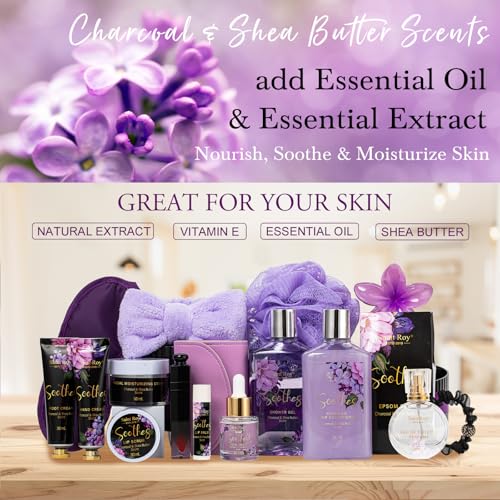 Image of Mothers Day Gifts for Women, 26 Pcs Spa Kit, Spa Gift Set, CHARCOAL & SHEA BUTTER Bath & Body Gift Makeup Organizer, Spa Gift Basket, Face Skin Care Kit, Lip Self-Care, Serum, Birthday, Christmas