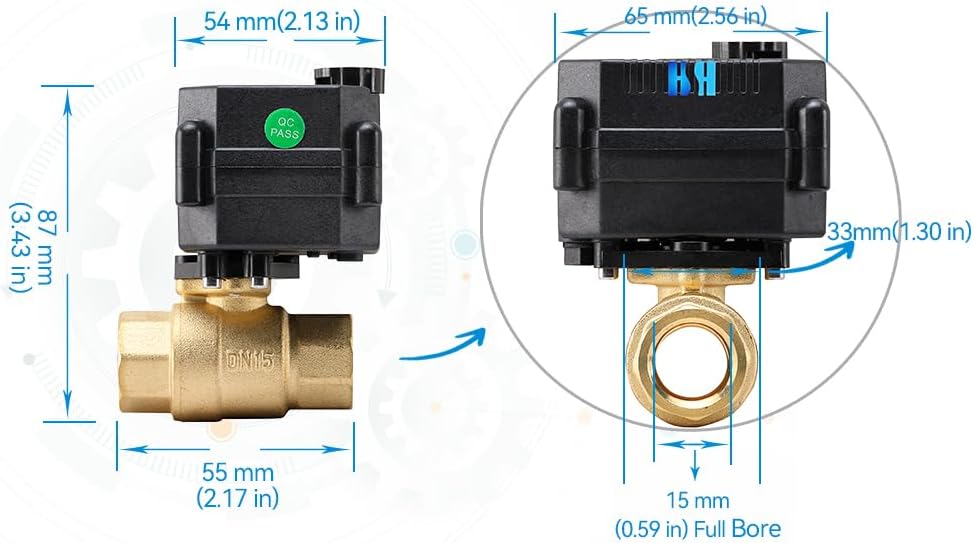 1/2" DN15 NPT 2 Way 12VDC 9-24VAC/DC Brass Normally Closed Electrical Position Feedback On/Off Motorized Ball Valve