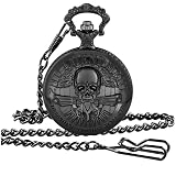 Tiong Vintage Pocket Watch Skull 3D Pattern Antique with Chain Best Gifts(Black)